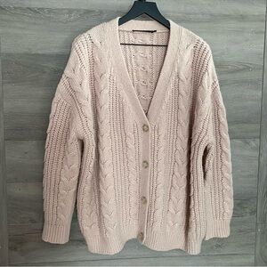 Jenni Kayne Cable Knit V Neck Cocoon Cardigan Sweater Alpaca Wool